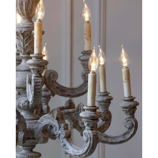 20th Century French Carved and Painted Wood Twelve-Light Chandelier For Sale - Image 13 of 18