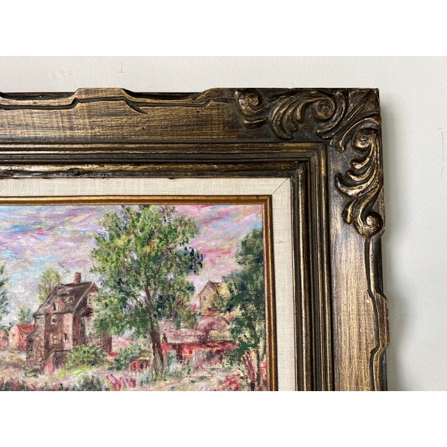 1970s 70's Vintage Impressionist Old Town Village Landscape Oil Painting, Framed For Sale - Image 5 of 10