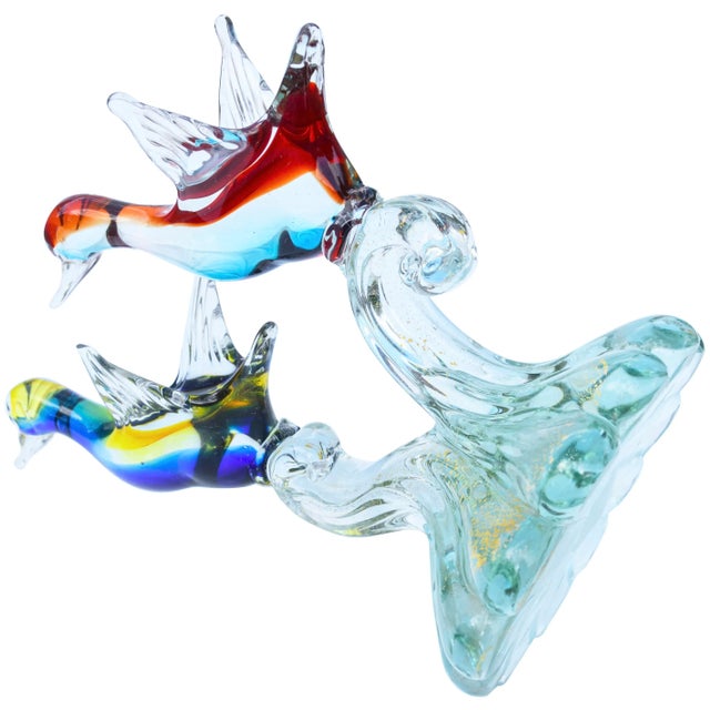 Yellow Vintage Large Barbini Murano Sommerso Italian Art Glass Birds Centerpiece For Sale - Image 8 of 10