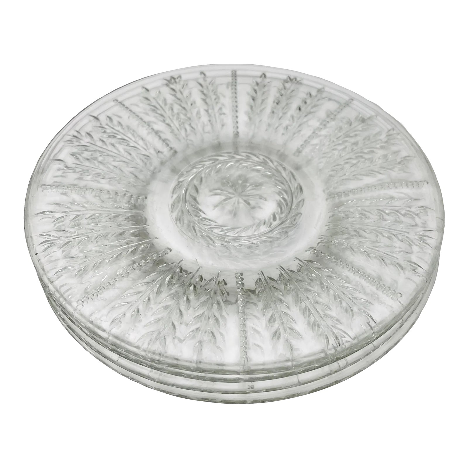 1940s Federal Glass Wheat & Star Pattern Glass Dessert Plates Set of 4