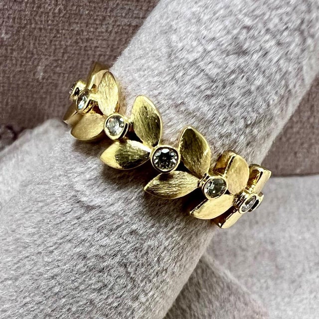 Created in 18 karat yellow gold Diamonds 0.30 carat approx. Ring size US 6.5, can be made in other ring sizes on special...