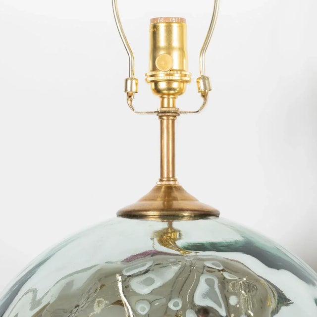 1960s Vintage Pair of Blue-Tinted Spherical Mercury Glass Lamps For Sale - Image 5 of 8