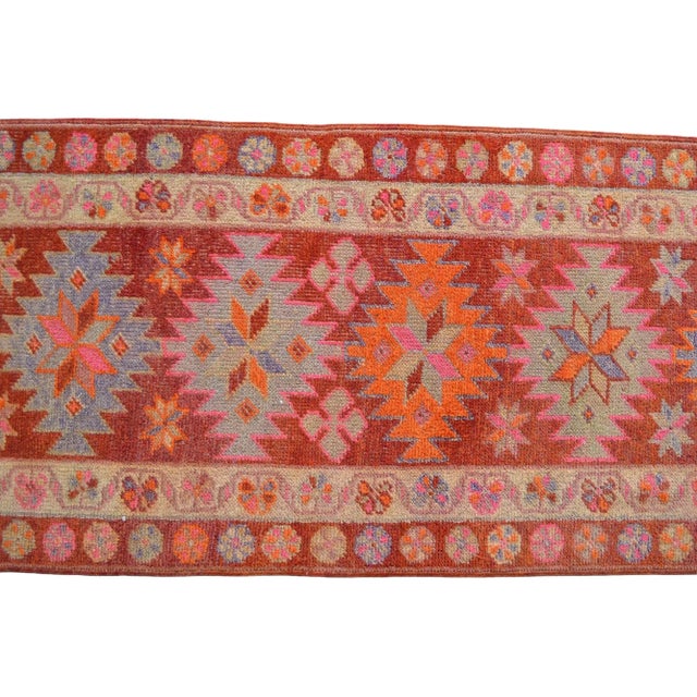 Ruby Red 1970s Vintage Hand Knotted Tribal Kurdish Runner For Sale - Image 8 of 11