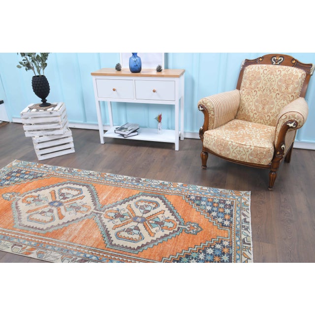 1970s Vintage Turkish Oushak Handmade Wool Cotton Orange Runner Rug For Sale - Image 5 of 11