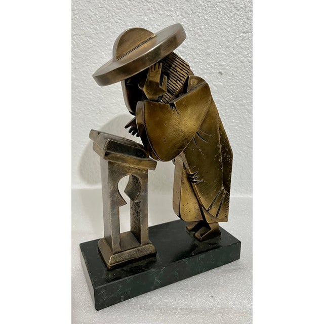 1960s Frank Meisler, Rare Vintage Israeli Judaica Rabbi Praying Mechanical Sculpture Frank Meisler For Sale - Image 5 of 11