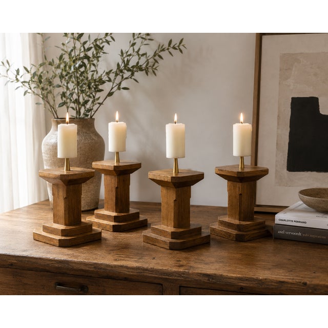 1940s Vintage French Oak Candleholders, 1940s, Set of 4 For Sale - Image 5 of 8