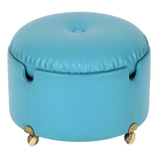 Dilly Dally Pouf in Turquoise Leather by L. Massoni for Poltrona Frau, Italy, 1968 For Sale