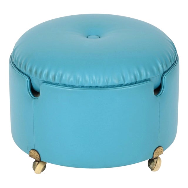 Dilly Dally Pouf in Turquoise Leather by L. Massoni for Poltrona Frau, Italy, 1968 For Sale