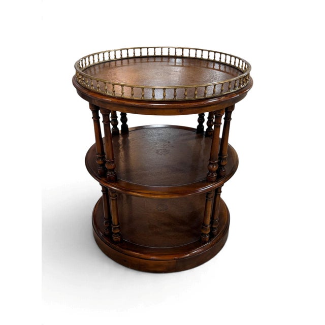Theodore Alexander 3-Tier Leather & Wood Side Table For Sale - Image 11 of 13