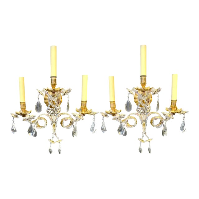 1930's French Bagues Three Lights Sconces - Set of 2 For Sale