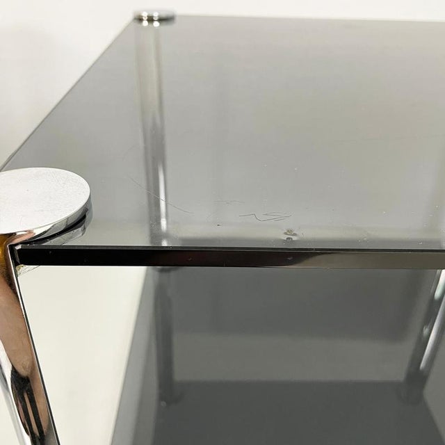 Italian Modern Coffee Tables in Smoked Glass and Chromed Metal, 1980s, Set of 2 For Sale - Image 12 of 18