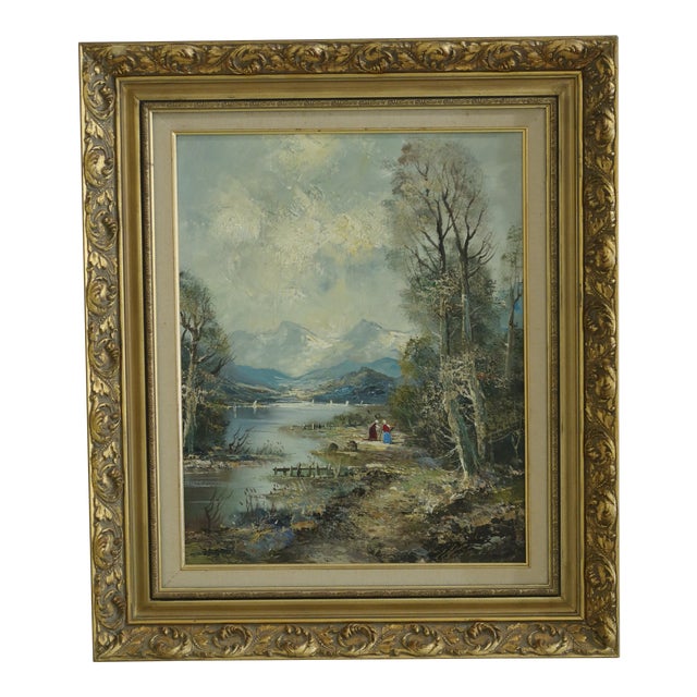 Jacobs Artist Signed Framed Oil Painting on Canvas Meadow & Mountains