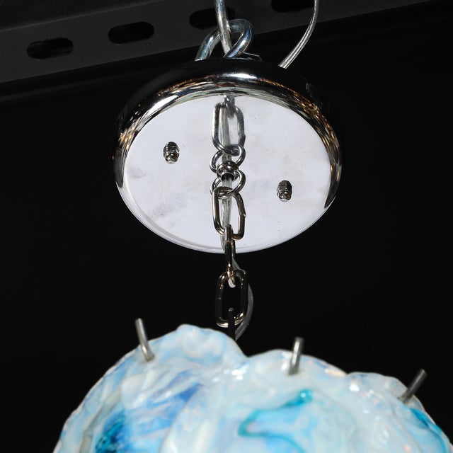 Mid-Century Hand-Blown Murano Opalescent & Cerulean Detail Glass Chandelier For Sale In New York - Image 6 of 18