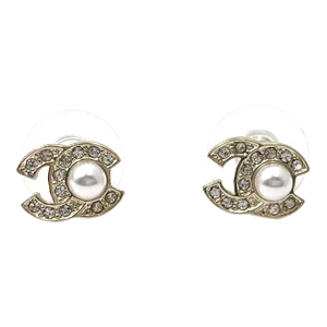 Chanel Gold CC Center Pearl Small Piercing Earrings - 2 Pieces