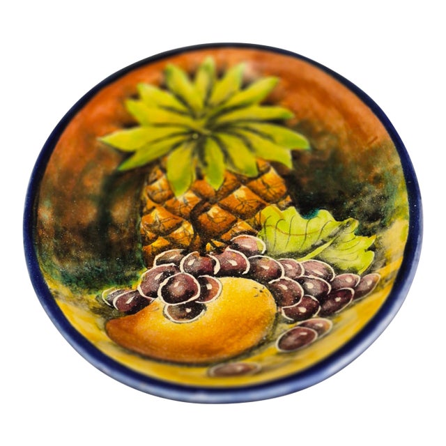 Vintage Hand Painted Tropical Fruit Majolica Santa Rosa Mexico Oval Wall Plate For Sale
