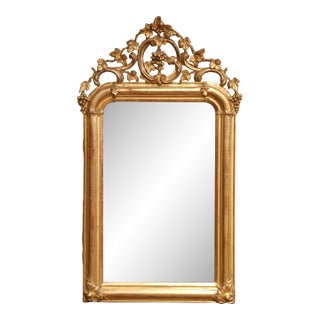 19th Century French Louis XV Carved Giltwood Mirror With Grape and Vine Crest For Sale