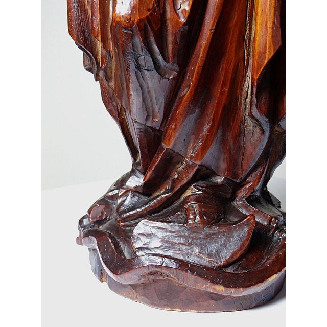 Vintage Religious Sculpture of the Virgin Mary in Carved Wood, 1920s For Sale - Image 13 of 16