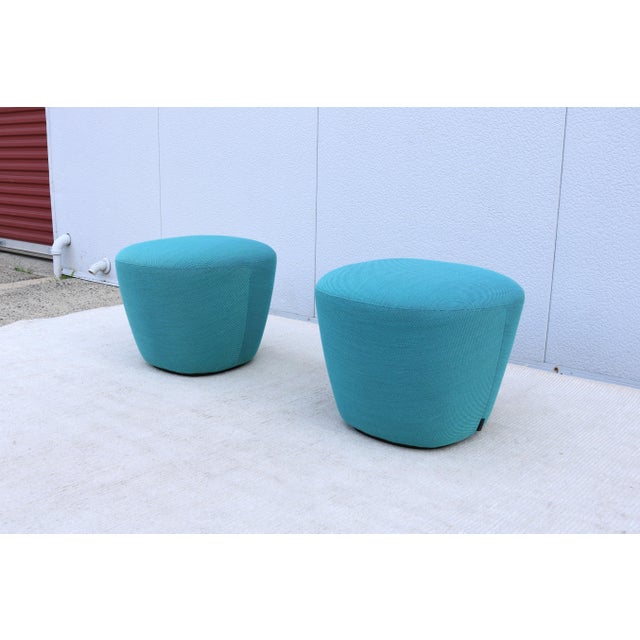Teal Organic Modern Andreu World Beat Ottoman in Blue Teal Fabric - A Pair For Sale - Image 8 of 18