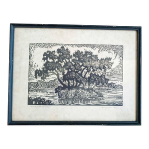 20th Century American Linocut Print "Pond With Willows" by Berger Sandzen 1937