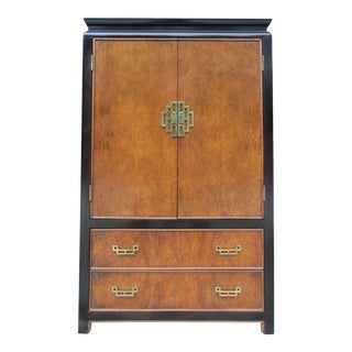 Century Furniture Chin Hua Burlwood and Black Lacquer Armoire or Gentleman's Chest For Sale