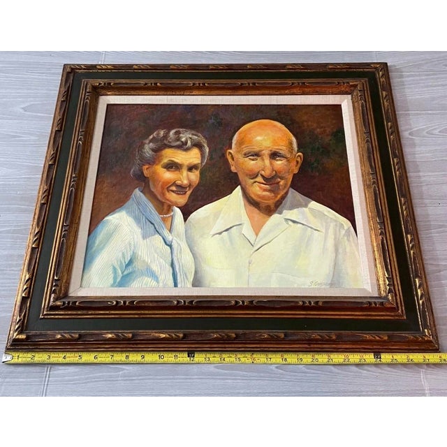 Wood Warm Mid-Century Portrait of Elderly Couple by Samuel Gansheroff – Signed Oil Painting For Sale - Image 7 of 10
