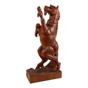 Antique 16" Folk Art Wood Carved Horse Rearing Horse Sculpture