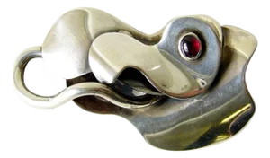 Rare Hurst Kingsbury Garnet Sterling Silver Surrealist Brooch