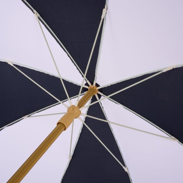 Spritely Home Gallo 6.5 Ft Beach Fringed Umbrella, Navy Cabana Stripe For Sale - Image 4 of 8