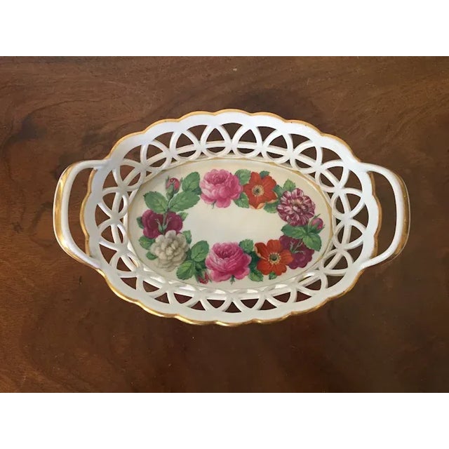 White Antique 18th Century German Furstenberg Porcelain Reticulated Fruit Bowl Painted with Flower Garland For Sale - Image 8 of 13