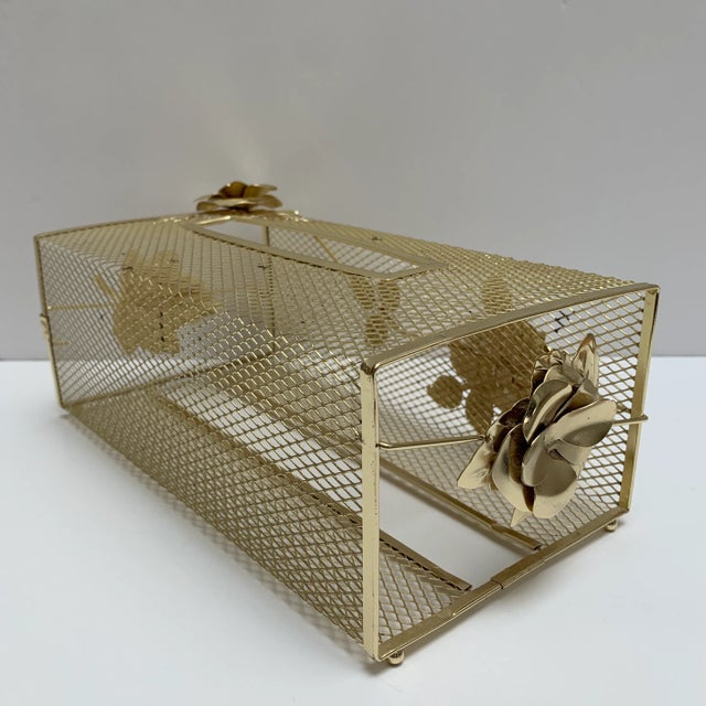 Midcentury Gold Toned Metal Mesh Tissue Box For Sale - Image 11 of 11