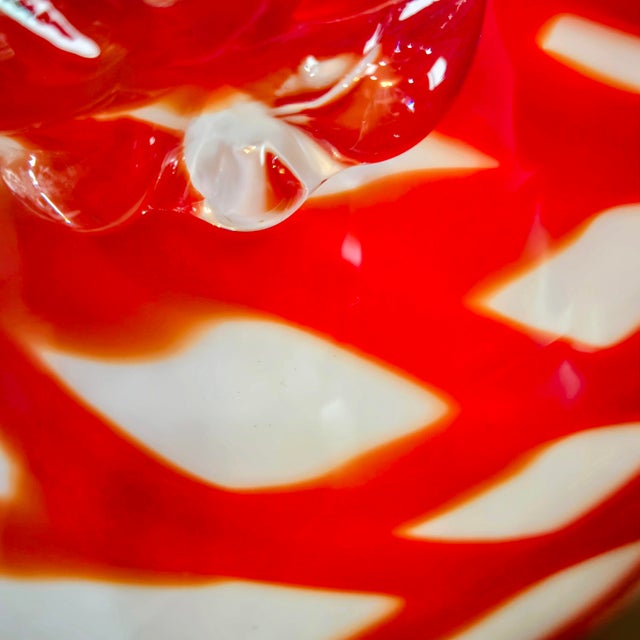 Red Vintage Murano-Style Red & White Hand-Blown Art Glass Handbag Purse Vase For Sale - Image 8 of 9
