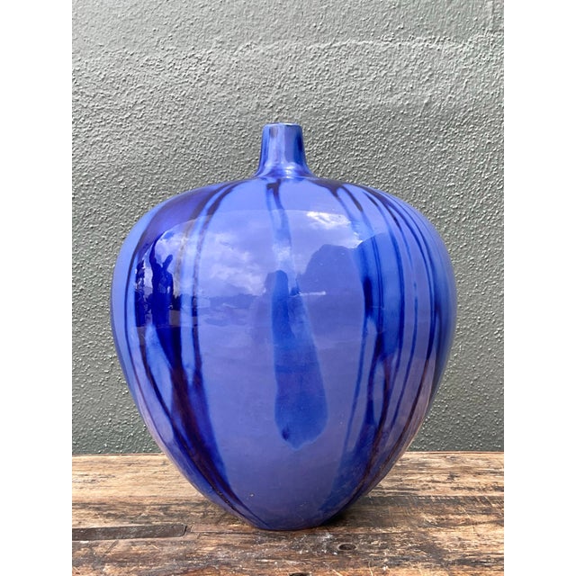 Blue Vintage Drip Glazed Ceramic Vase For Sale - Image 8 of 12