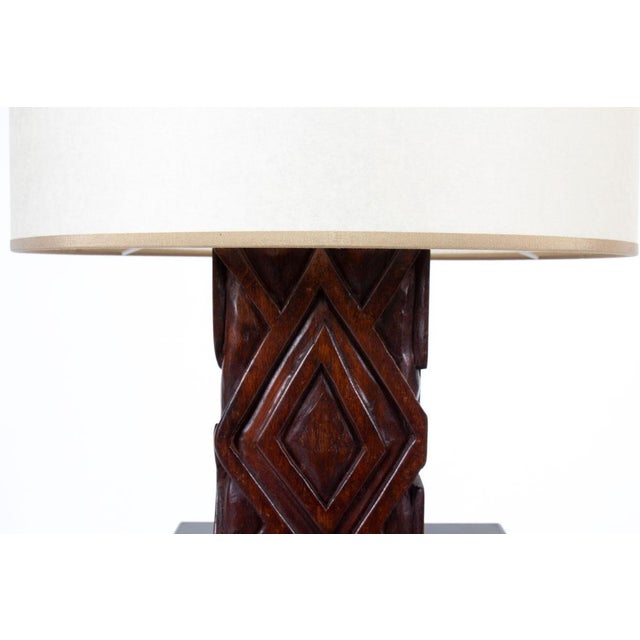 Vintage African Table Lamp in Hand-Carved Iroko Wood, 1950s For Sale - Image 3 of 6