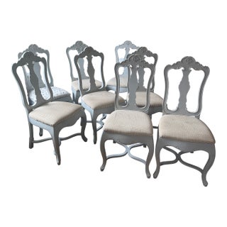 8 Blanc D’Ivoire French Blue Dining Chairs, Made in France For Sale