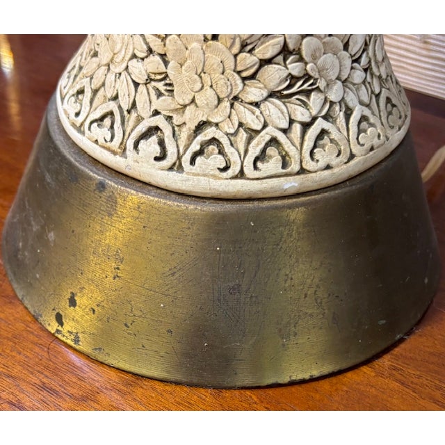 Mid 20th Century Early Mid Century Incised, Carved Chalkware Asian Lamp For Sale - Image 5 of 5