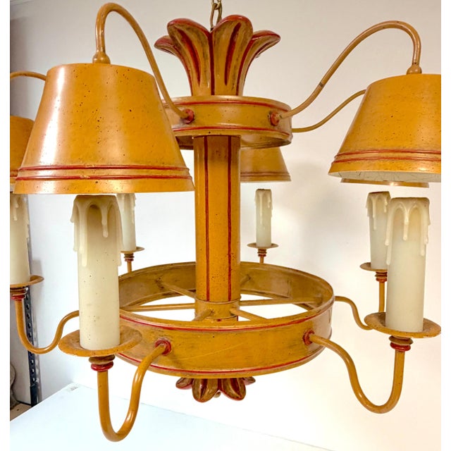 Mid 20th Century Hollywood Regency Ochre Japanned Faux Bamboo Tole Six-Light Chandelier For Sale - Image 17 of 18