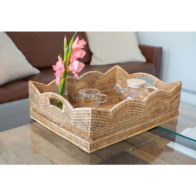 Boho Chic Artifacts Rattan Scallop Collection Rectangular Storage Basket in Honey Brown - 20" For Sale - Image 3 of 7