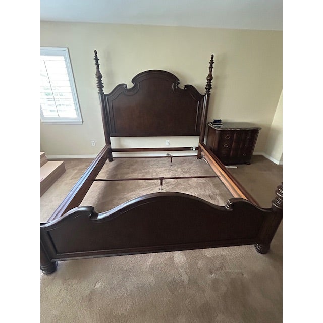 Available is a stunning Thomasville 'Hills of Tuscany' Lucca Poster Bed Frame, a centerpiece of Grand Scale Mediterranean...