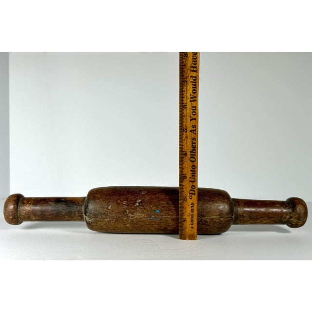 Antique Wooden Rolling Pin: Primitive Farmhouse Kitchen Decor For Sale - Image 9 of 9
