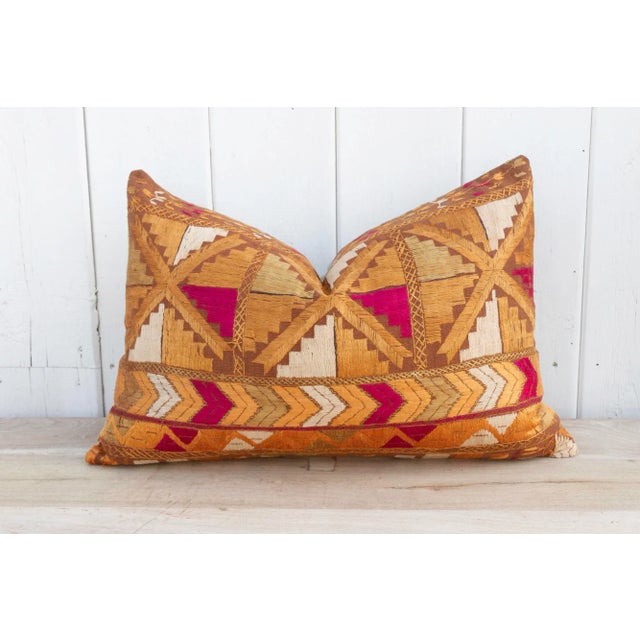 Indian Glowing Rust Silk Phulkari Pillow For Sale - Image 3 of 9
