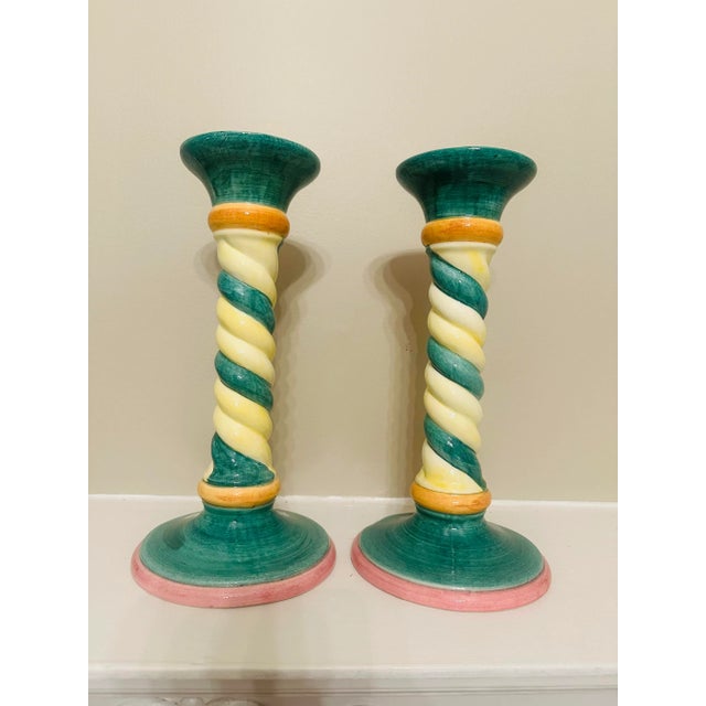 Ceramic Italian Ceramic Candleholders, a Pair For Sale - Image 7 of 8