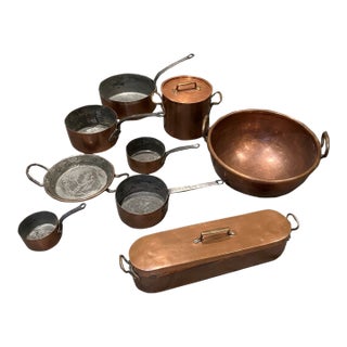Antique & Vintage French Copper Cookware Collection - 9 Piece Professional Set For Sale