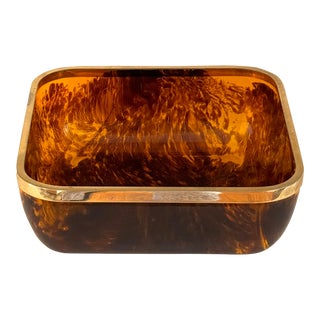 1970s Christian Dior Home Faux Tortoise Brass Bowl For Sale