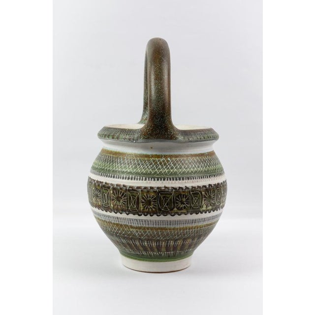 Ceramic Large Mid-Century Green and Brown Glazed Ceramic Vase with Handle by Marcel Guillot for Salon des Ateliers d'Art, France, 1950s For Sale - Image 7 of 11