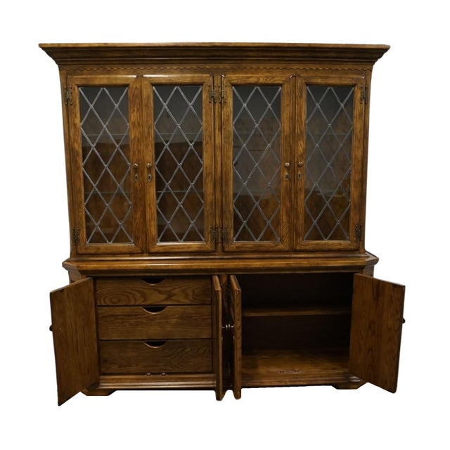 Century Furniture Solid Walnut Rustic European Style 78" Buffet W. Lighted Display China Cabinet For Sale In Kansas City - Image 6 of 12