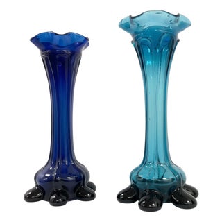 Czechoslovakian Blue Vases, 1960s, Set of 2 For Sale
