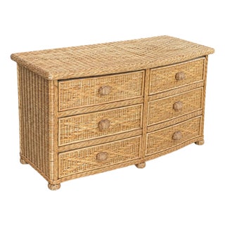 Vintage Natural Woven Rattan Six-Drawer Dresser For Sale