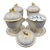 Vintage Gilt Porcelain Urns / Vases With Underplates, Foo Dog Finials and Flower Frogs Inserts, Set of 4 For Sale