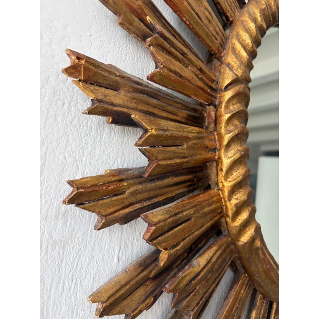 Rare 1940s French Big 28" Gold Gilt Sunburst Starburst Double Rays Mirror For Sale - Image 4 of 11