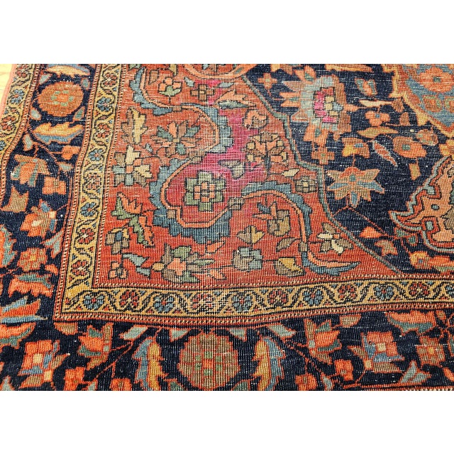 19th Century Farahan Rug, Hand-Knotted Wool, Floral Medallion Design, Blue & Red, 4x6 For Sale - Image 16 of 18